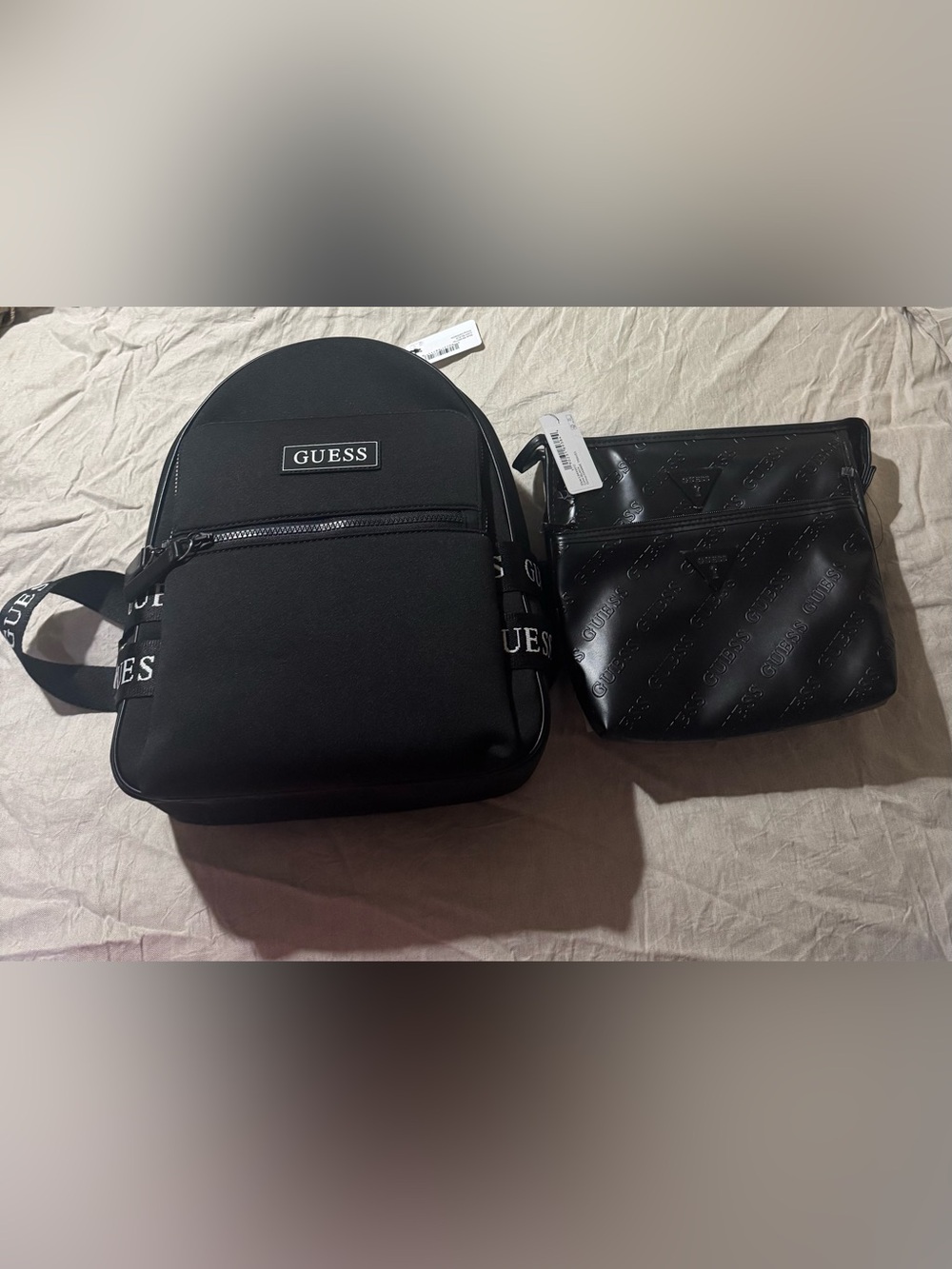 GUESS Black Logo Backpack with Matching Cosmetic Pouch NWT